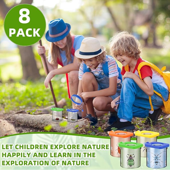 Halloscume 8 Pack Bug Catcher for Kids Bug Viewer with Tweezers Magnifying Insect Observation Containers Cage Jar for Science Nature Exploration Collecting Kit