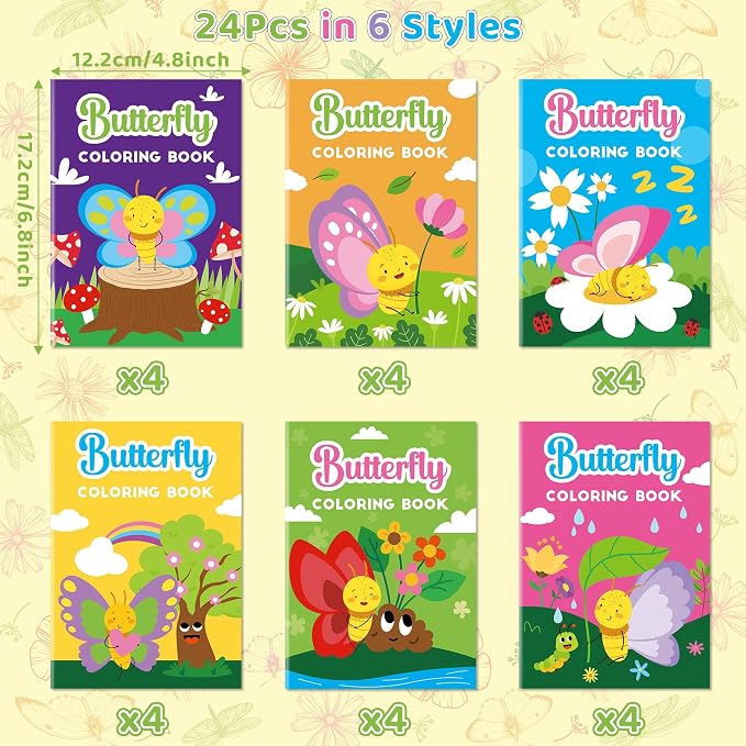 Dvbonike 24Pcs Spring Butterfly Coloring Books - Springtime Flower Insect DIY Color-in Pages Cute Floral Patterns Drawing Booklet Bulk Classroom Rewards Art Activity Gifts Party Favors Supplies
