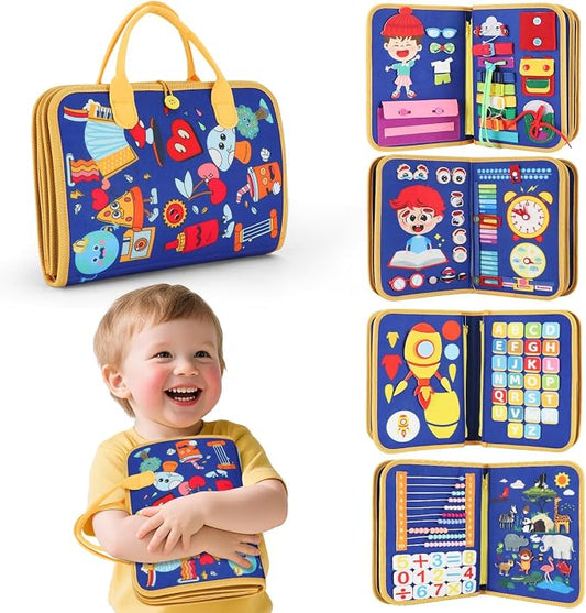 Montessori Busy Book 3-5, 12-in-1 Sensory & Fine Motor, Travel Gift