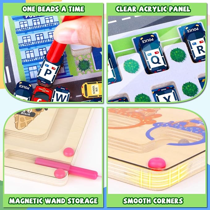 wakeInsa 2 in 1 Magnetic Color and Number Maze,Montessori Toy for 3-6 Years Old,Wooden Magnet Balls Puzzles,Toddler Busy Board Game,Preschool Learning Activities,Christmas & Birthday Gift for Kids
