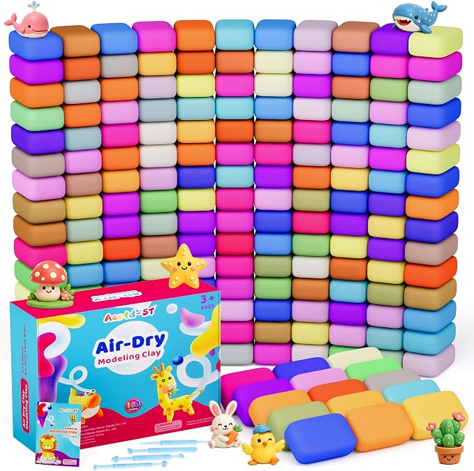 Aestd-ST Air Dry Clay 180 Colors, Modeling Clay for Kids, DIY Magic Clay | Molding Clay Kit, 4 Sculpting Tools, Resealable bags, Non-Sticky Soft, Super Light, Arts & Crafts Gift for Boys Girls Kids