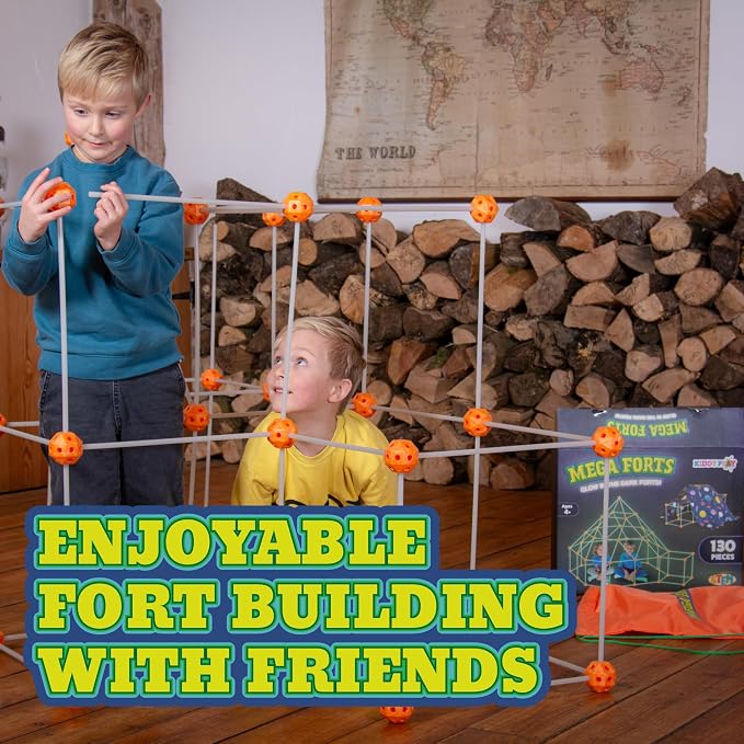 KiddyPlay Mega Forts - 130 Piece Fort Building Kit for Kids | Glow in the Dark DIY Fort Making Kit - Build a Fort Building Kit - STEM Building Toys For Kids