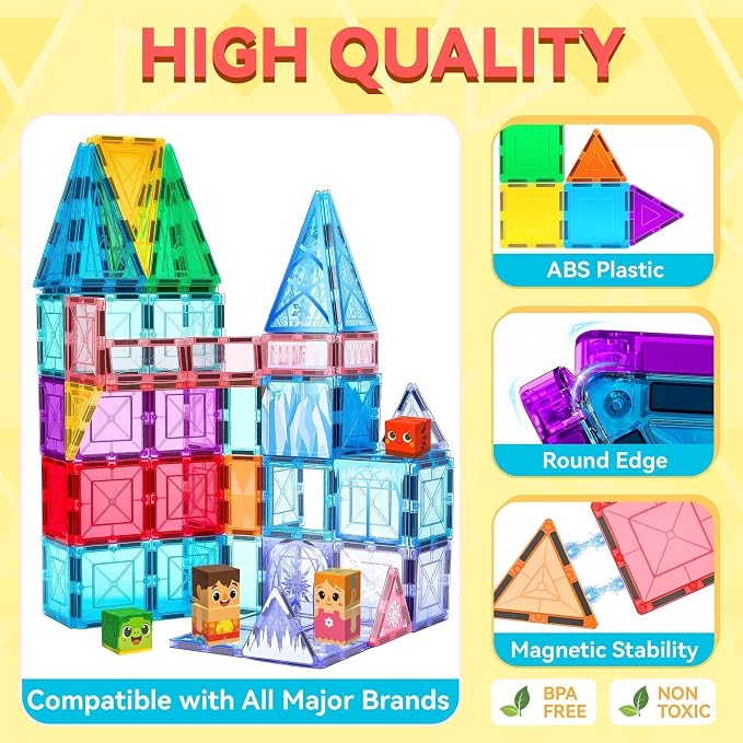 VigorFun Magnetic Tiles Building Toys Set with 8 Magnetic Blocks for Kids | STEM Construction Kit, Educational Sensory Magnetic Toys Gifts for Ages 3-5 4-8 Toddler Boys Girls Learning Classroom