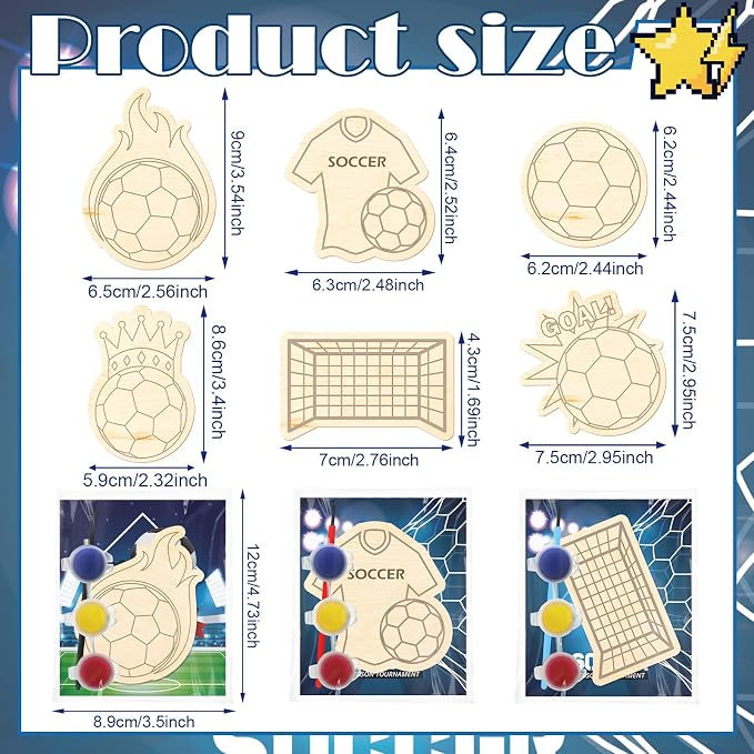 Chunful 24 Sets Soccer Party Favors Wooden Painting Crafts Kits DIY Soccer Paint Arts and Crafts Gifts for Birthday Party Decoration Craft Project