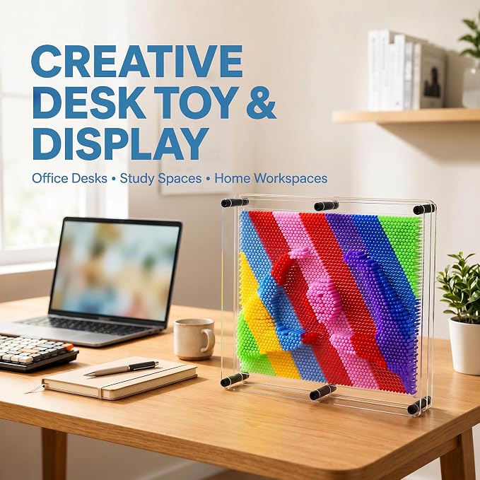 MICKYU Large Rainbow Sensory Fidget Desk Toy, 8x10 Inch | 3d pin art sensory toys for kids with autism, stress relief toy, novelty gift for girls
