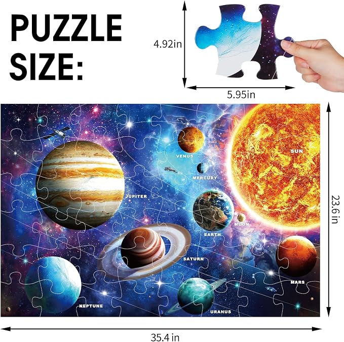 Jumbo Floor Puzzle for Kids,48 Piece Solar System Jigsaw Puzzle Ages 3-8 | Learn the Planets,Extra-thick Cardboard,Preschool Learning Toy,35x24 in Completed,Ages 3-8,Birthday Gift for Boys and Girls