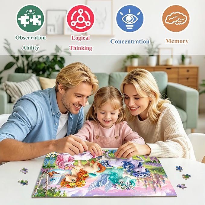 Puzzles for Kids Ages 6-8 8-10, 200 Piece Castle Unicorn Jigsaw Puzzle | Educational Learning Toy Jigsaw Puzzles for Kids Ages 10-12, Great Birthday & Holiday Gift for Boys and Girls, Home Decor