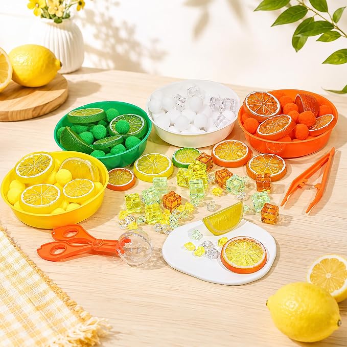 187PCS Lemon Sorting and Counting Materials Set, Summer Activity Set, Fine Motor Manipulatives for Classroom, Home & Travel Use （lemon）
