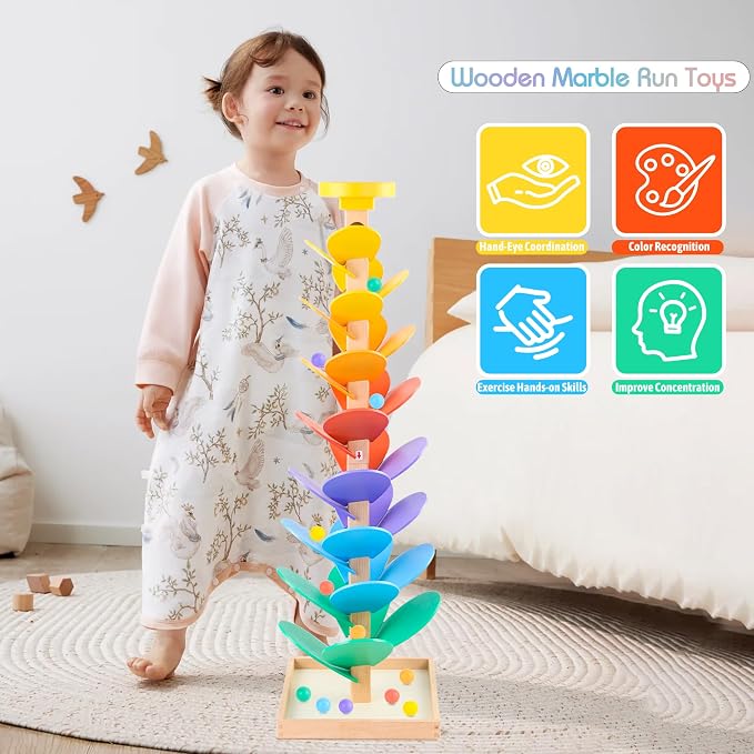 Wooden Marble Run Music Tree Montessori Toy for Ages 3+ Ball Drop Toy | Montessori Toys Rainbow Marble Run Learning Game Creative Color Sorting Toy Birthday Gift for Boys and Girls Ages 3+