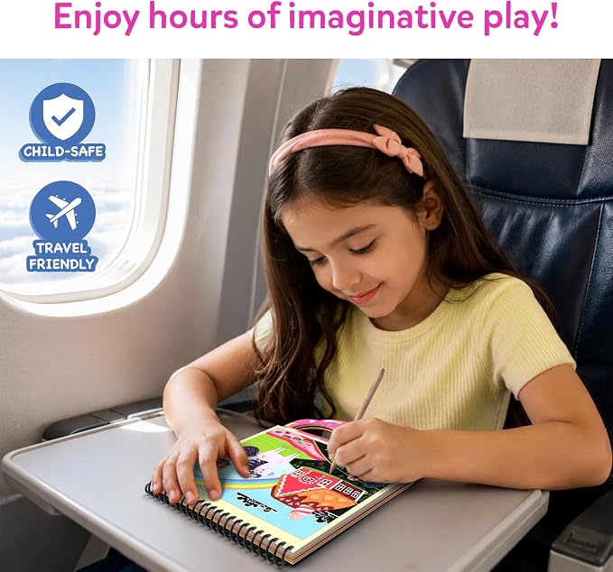 Skillmatics Magical Scratch Art Book – Unicorns & Princesses, Travel Toy | Craft Kit, Drawing & Coloring Supplies, 30+ Scratch Stickers, Screen-Free, Gift for Toddlers, Girls & Boys Ages 3, 4, 5, 6