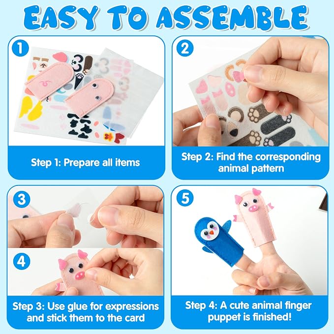COcnny Animal Finger Puppets Crafts - 20pcs DIY Farm Felt Hand Puppet Making Kit for Kids, Make Your Own Art Fingers Story Telling Toy, Animals Role Play for Boys Girls Toddles School Birthday