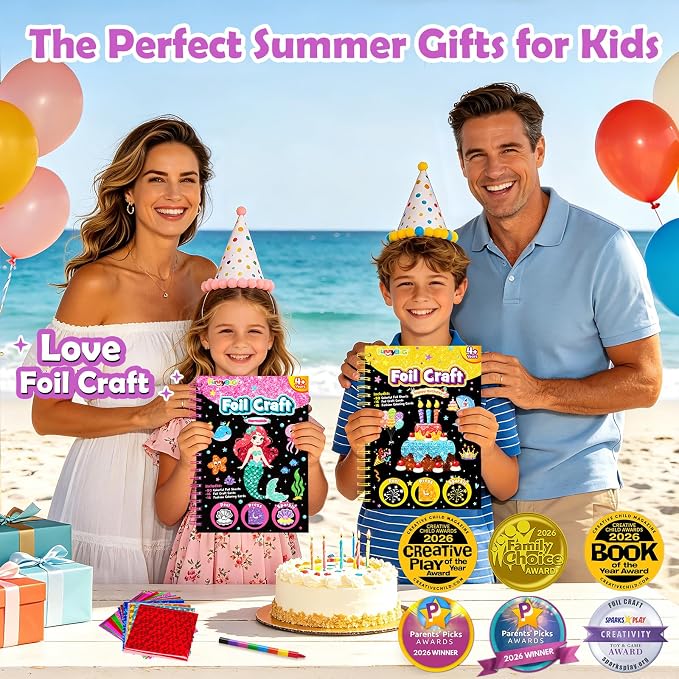 FUNNYB&G Foil Art Craft Kit for Kids, Sparkly Birthday Gift Toy for Kids | No Mess, Kids Ages 4-10 Create Sparkling Artwork, A Creative Gift for Birthdays, Holidays, Travel Activities,Screen-Free Fun