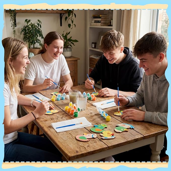 Saypacck 24 Pcs Duck Party Favors Wooden Paint Craft Kits | Duck Theme Crafts for Kids Birthday, Goodie Bag Fillers, Brush Paint Organza Bags Included,