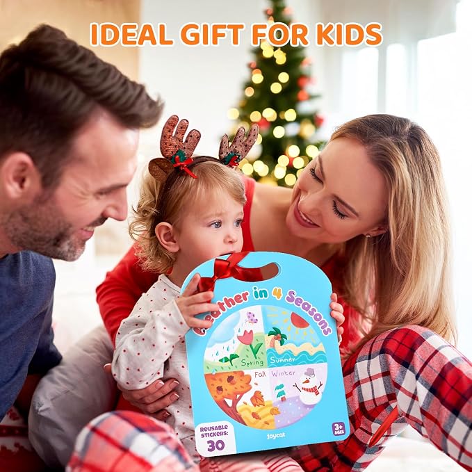 JoyCat Reusable Weather Theme Sticker Book, Travel Toys for Toddlers & Kids | Washable stickers make a kids' activity book for car, airplane and road trips; educational birthday gifts for boys and girls.