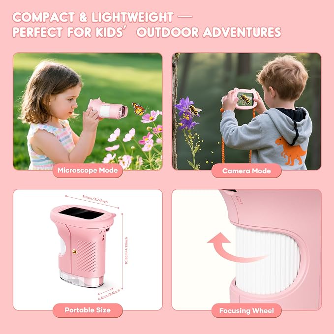 Kids Digital Microscope, 1000X with 2.4" IPS Screen | Explore Tiny Details with 1000X Magnification, a Bright 2.4" IPS Display, and Photo & Video Recording