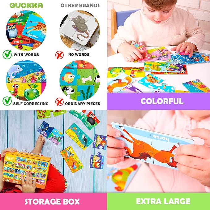 QUOKKA 5X MEGASET Puzzles for Toddlers 3-5 - Matching Games for Kids Ages 2-4 - Numbers Animals Opposites ABC Learning for Toddlers 1-3 Year Old - Educational Toy Activities for Boy and Girl