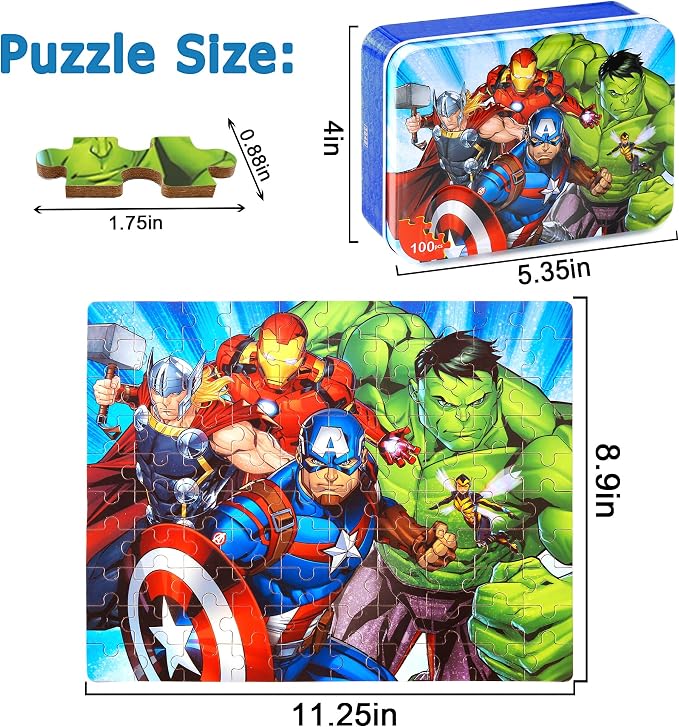 LELEMON Puzzles for Kids Ages 4-6,100 Piece Puzzles for Kids in Metal Box | Childrens Educational Kids Puzzles Jigsaw Puzzles for Kids Ages 6-8,100 Piece Puzzle Games Puzzle Toys for Girls and Boys