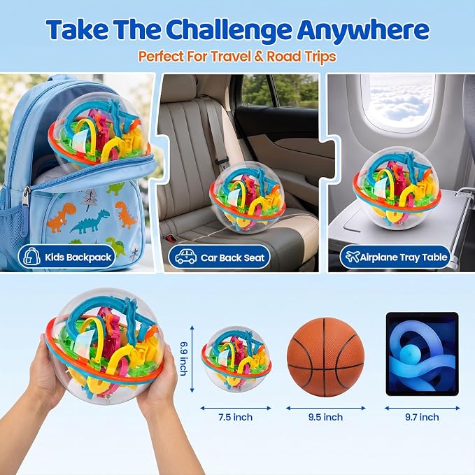 3 Otters 3D Maze Ball Puzzle, 6.9-7.5 Inch Brain Teaser Puzzle Sphere | Brain Teaser with Scientific Layouts, Various Tracks, and Multiple Exits. Develops Logic and Focus, Educational Gifts