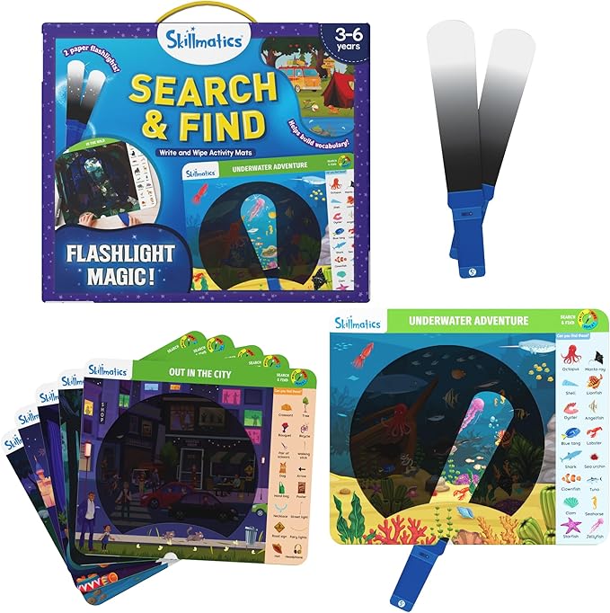 Skillmatics Preschool Learning Activity – Search and Find, Flashlight Magic | Educational Game for Kids, Toddlers Who Love Toys, Art & Craft Activities, Screen-Free, Gift for Girls and Boys Ages 3-6