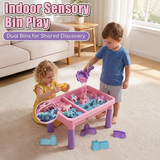 Lehoo Castle Unicorn Sensory Table with Sand 2.6Lbs, Sand Table with Lid | Sensory Activity Table with Adjustable Legs, Red & Blue Play Sand, Indoor & Outdoor Use, Preschool Learning Gifts for Toddler