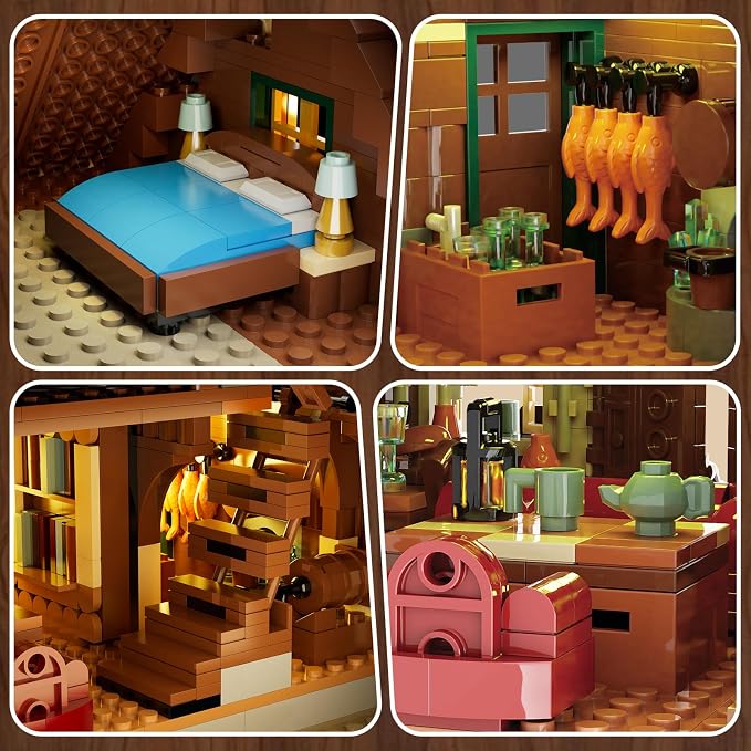 INSOON Wood Cabin Building Set with Lights for Adults, Forest House Kit | Cozy Cottage Display Model Mini Building Blocks with Animal Botanical, Home Office Decor Gift for Women Men Teens (2570 PCS)