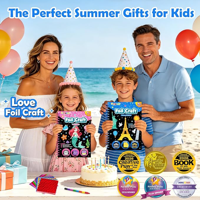 FUNNYB&G Foil Art Craft Kit for Kids, Sparkly Birthday Gift Toy for Kids | No Mess, Kids Ages 4-10 Create Sparkling Artwork, A Creative Gift for Birthdays, Holidays, Travel Activities,Screen-Free Fun.