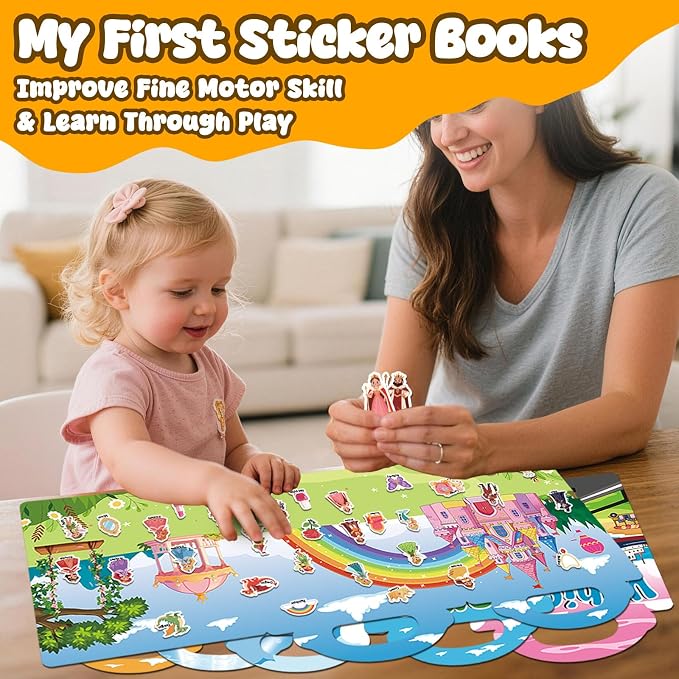 6 Sets Reusable Sticker Books for Toddlers 2-4 Years, Jelly Sticker Book for Kids, Travel Stickers Activity Book Travel Toys for Toddlers