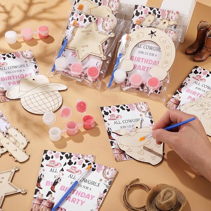 Saypacck 24 Pcs Cowgirl Party Favors Wooden Paint Craft Kits | Cowgirl Painting Crafts, Birthday Goodie Bag Fillers, Thank You Gifts for Kids Celebrations Decor
