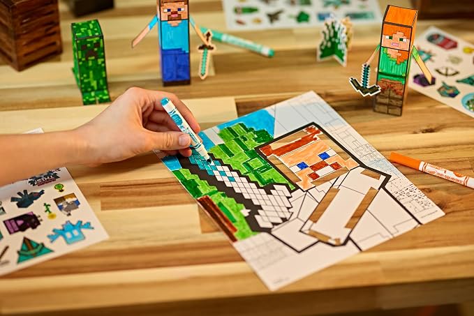Crayola Minecraft POPs 3D Art Kit, Kids Screen Free Coloring Activity Craft | Minecraft Toys, Kids Coloring Activity Set with Markers & Stickers, Birthday or Holiday Gift for Boys & Girls, Ages 5+