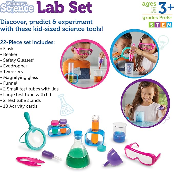 Learning Resources Primary Science Lab Set, Pink | Experimentation and Observation for Kids, STEM Projects, Science Kits, Pretend Play Scientists, Toddler Chemistry Toy