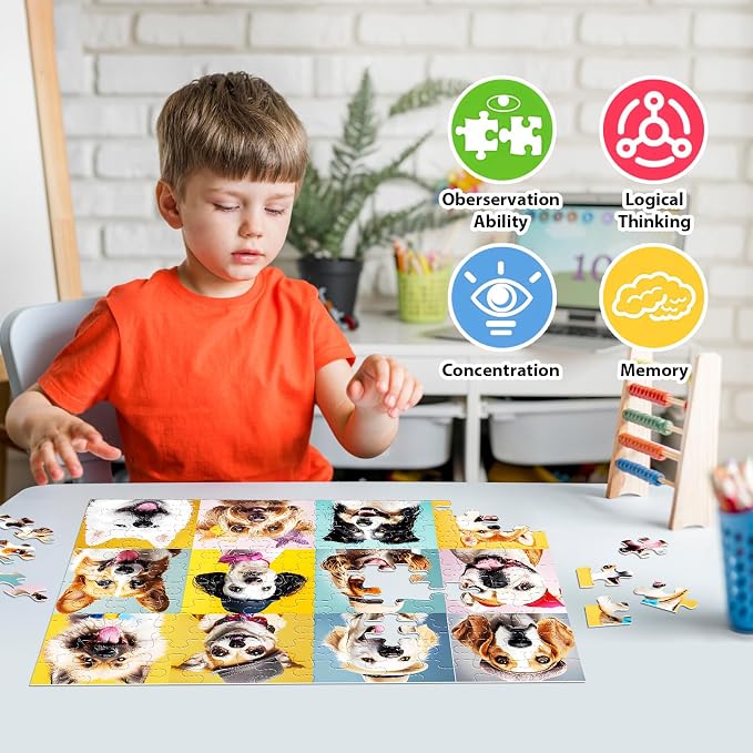 Puzzles for Kids Ages 6-8 8-10 10-12 Year Old and Seniors- Cute Dogs Portrait Jigsaw Puzzle- 100 Piece Puzzles Colorful Children Puzzle Educational Toys Puppy Animal Puzzl as Home Decor