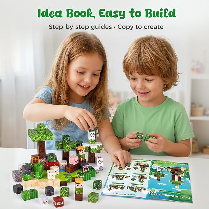 3 otters 150PCS Magnetic Blocks, with a Storage Bag, Forest Explorer | Sensory Stacking Toy for Kids, Stem Learning, Preschool, Classroom, Screenless Activities, and Birthday Gifts