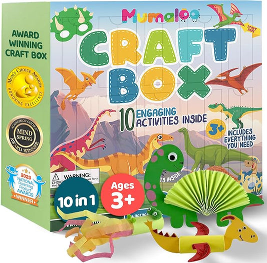 Mumaloo Kids Craft Kit – 10 Dinosaur Art Activities, Ages 4–8 | No-mess dinosaur crafts for boys and girls | Preschool toddler homeschool set | Includes all supplies | Ages 3 4 5 6 7 8