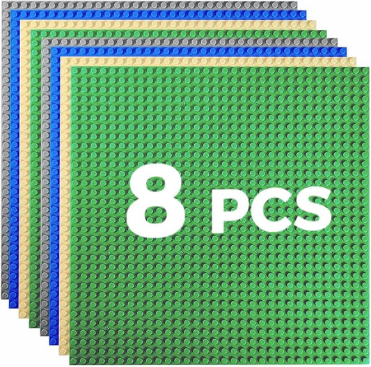 HUIZDQ 8 Pack Classic Building Baseplates, Multicolor | 10" x 10" Base Plates for Building Bricks, Compatible with Major Brands-Baseplates