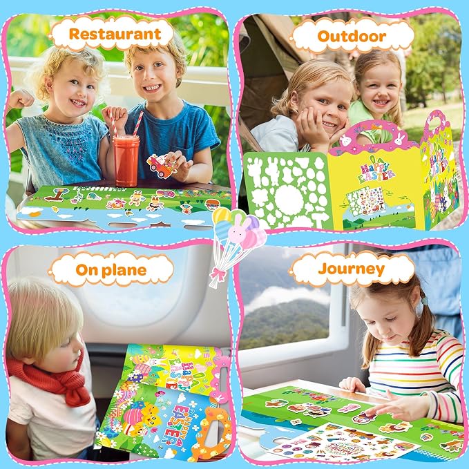 2 Pack Easter Reusable Sticker Books for Kids 2-4, Activities Books for Toddlers 1-3, Arts and Crafts Removable Jelly Stickers for Girls Boys, Travel Toys Holiday Gifts Easter Basket Stuffers