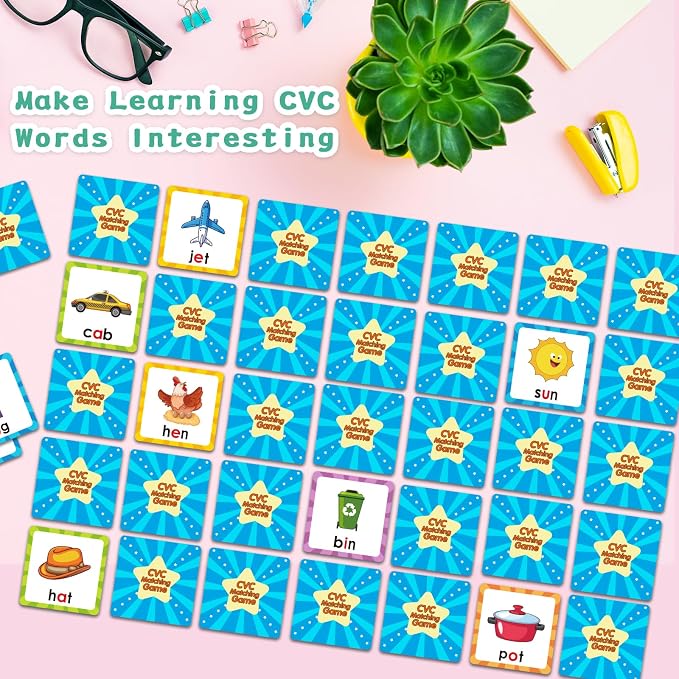 Memory Game, CVC Word Games Kindergarten, Matching Games for Kids 3-5 | Memory Games for Kids Ages 4-8, Phonics Games Flash Cards 3-4 Years, Memory Card Game Homeschool Learning Educational Toys