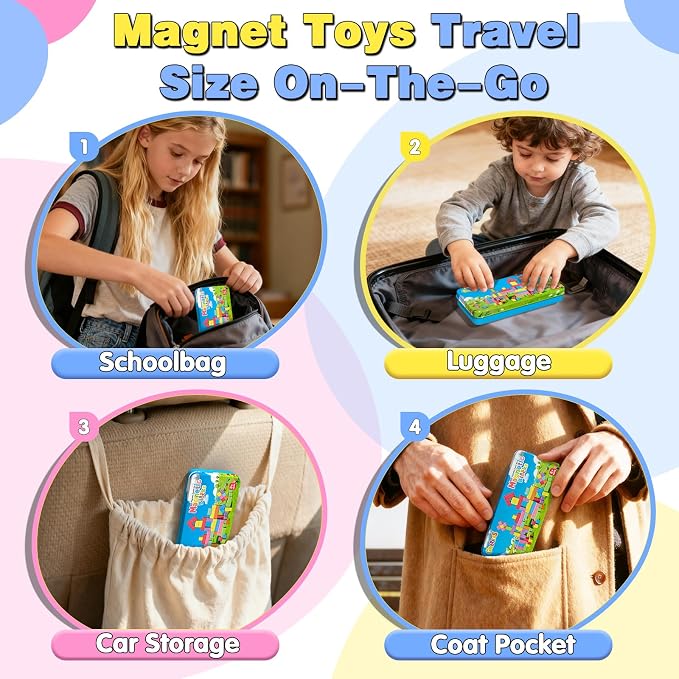 Goodtiles Mini Magnetic Blocks, Travel Outdoor Toys with Box | Candy colors, PP plastic, for Kids Ages 3-8, 0.8 inch