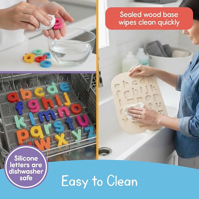 Lowercase Alphabet Puzzle for Kids, Sensory Bin Insert for Sensory Tables, Silicone Letters, Wooden Fine Motor Learning Toy