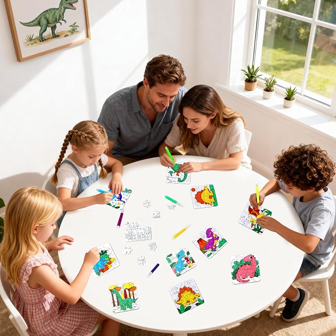 Dinosaur Puzzles for Toddlers 2-4, Dinosaur Crafts DIY Art Activities Toys | 24 Set Color Your Own Craft Blank Jigsaw, Fall Classroom Gift for Kid Adult Birthday Party Favors Coloring Game Supplies Bulk
