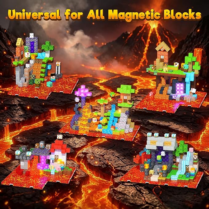 8PCS 4" x 4" Magnetic Building Block Base Plates for Kids, Strong Grip Magnetic Tiles Base Compatible with Most Popular Magnetic Blocks & Cubes, STEM Educational Toys for Boys Girls Ages 3+ (Lava)