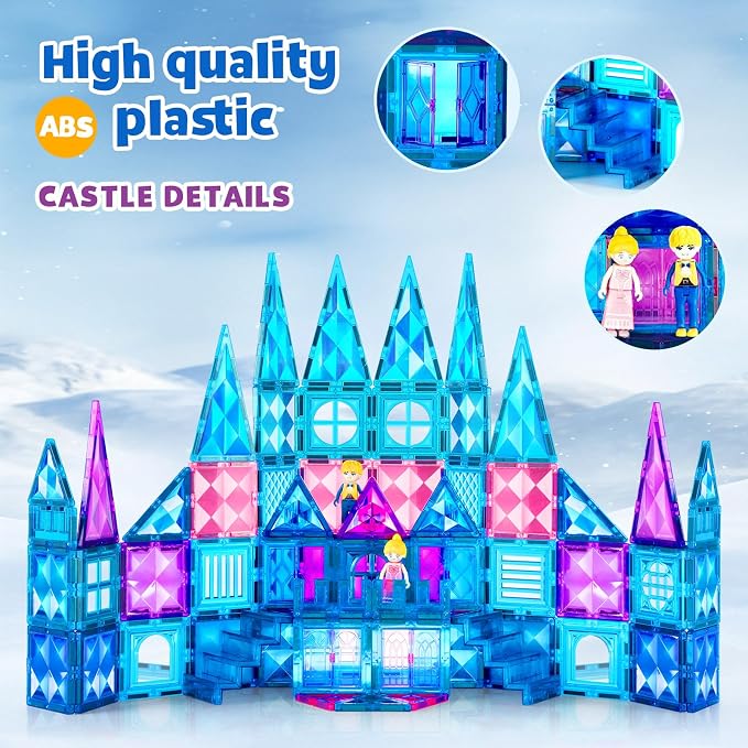 BENOKER Castle Magnetic Tiles STEM 3D Building Blocks Gift for Boys & Girls | Safe ABS plastic with strong magnets. Smooth edges for little hands. 3D castle-building fun. Boosts creativity & motor skills