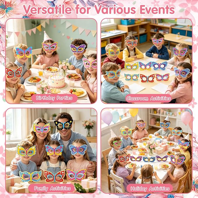 24 Pcs Color Your Own Butterfly Crafts for Kids Summer School Party | Coloring Masks Craft DIY Paper Arts and Crafts for Classroom Favors Masquerade Dress-Up Party Supply Fun Art Game Activity
