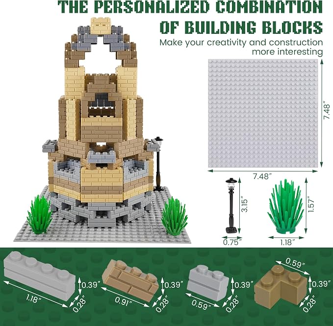 Masonry Profile Building Bricks Set, Building Blocks Includes Medium Building Brick Parts, Base Plate, Tall Streetlamp and Prickly Bushes Compatible with Major Brands Classic