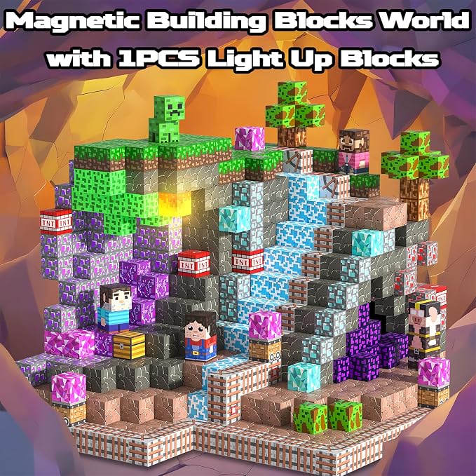 Magnetic Blocks, 150PCS Light Up Building Cube Toys Gifts for Kids | Magnetic Cubes, 0.8 inches Building Blocks, 1PCS Light Up Blocks, STEM Toys Christmas Birthday Gifts for Kids Boys Girls