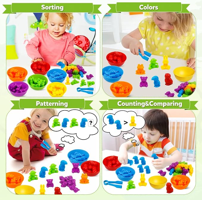 Counting Animal Matching Games Color Sorting Toys with Bowls Preschool Learning Activities for Math Educational Sensory Training Montessori Toy Easter Gifts for Toddlers Kids Boys Girls Ages 3 4 5 6