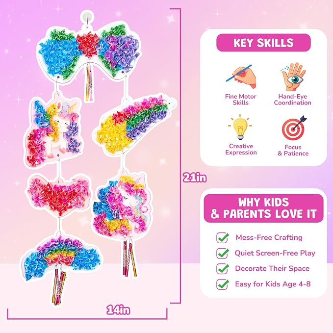 JoyCat Poke Art Wind Chime Craft Kit for Kids, 6 Magical Figures | Poke colorful fabric into 6 magical figures, then add chime pieces to create hanging room decor with gentle sound.