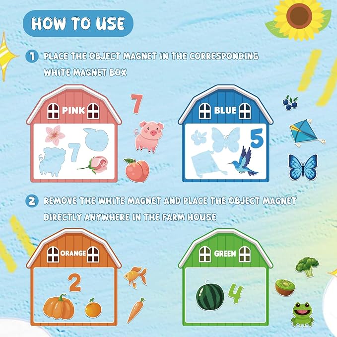 10Pcs Magnetic Color Sorting Cute Farm Animal Fridge Magnets for Toddlers | 60 Toddler Magnets for Refrigerator Early Education Toddler Color Sorting Learning Activities Boys Girls Gifts