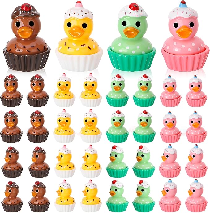 32 Pack Cupcakes Ducks Toy Figures, Novelty Cupcakes Duck | Tiny Ducks to Hide, Birthday Party Favor Gift Decoration (4 Styles)