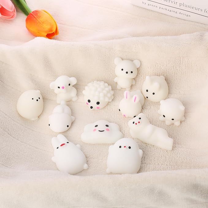 Mr. Pen- White Animal Squishy Toys, 12 Pack | Washable Twistable Stretchy Squishies, Soft Stress Relief Sensory Toys for Squeezing, Party Favors