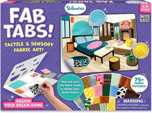 Skillmatics Fab Tabs – Dream Home, 3D Sensory Fabric Art, Sewing Craft Kit | Peel & Stick Sticker Activity, Mess-Free Play, Travel Toy, Gifts for Boys & Girls Ages 4, 5, 6, 7, 8, 9